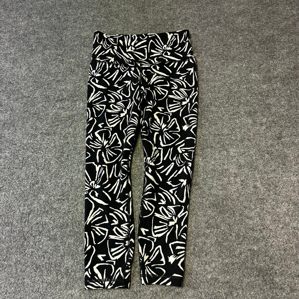 Athleta Leggings Womens S Black White Elation Textured 7/8 Tight Floral Print